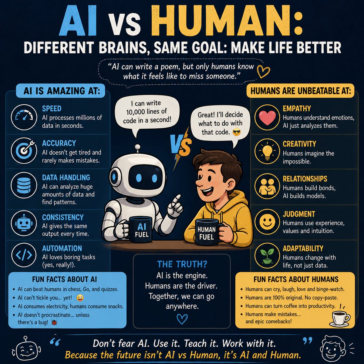 mannneha26's tweet image. AI brings speed. Humans bring soul.
One calculates possibilities, the other creates meaning.
That’s the real power combo.

#ArtificialIntelligence #Innovation #ai #humans