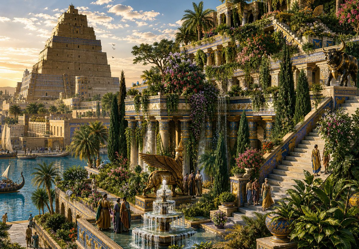 HeinAugustyn's tweet image. An AI rendering of the Hanging Gardens of Babylon, one of the seven ancient wonders of the world. I would have loved to wander through them with you.

#art #architecture #history #wonders