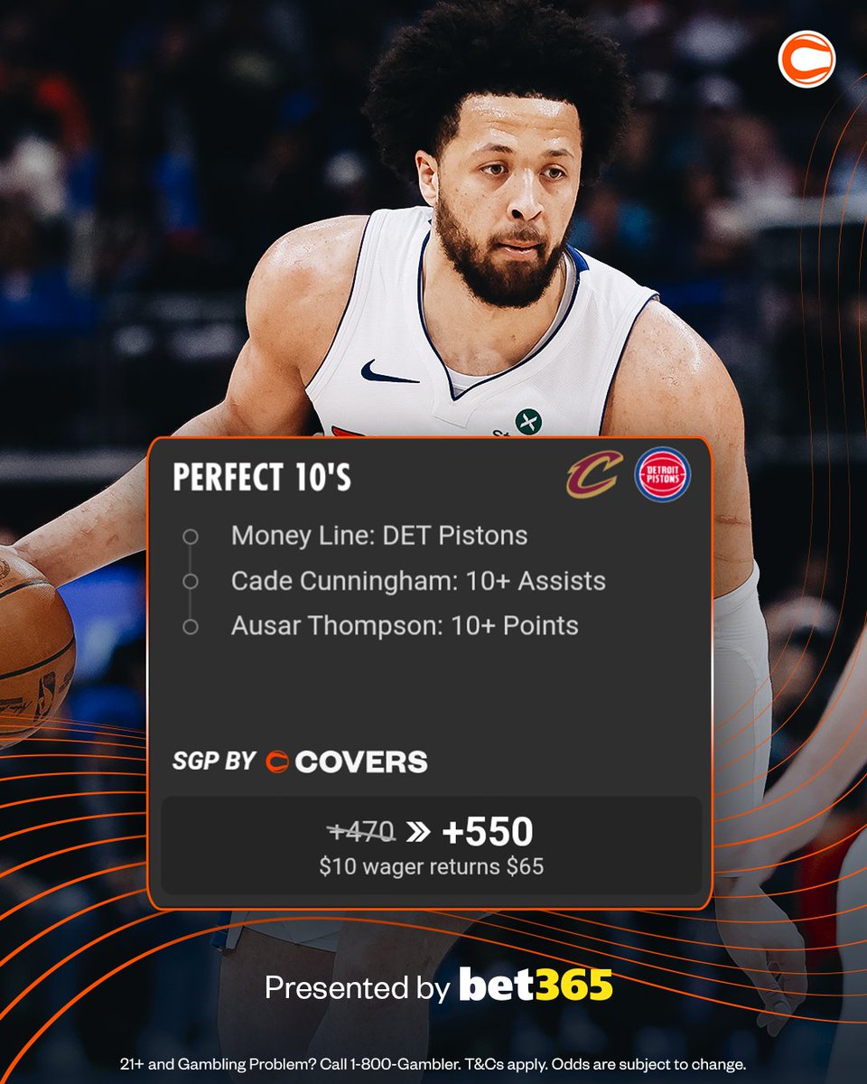 Covers's tweet photo. CAVS-PISTONS GAME 1 BOOSTED SGP 📈

🔸 PISTONS ML
🔸 CUNNINGHAM 10+ AST
🔸 THOMPSON 10+ PTS
💰 +470 ➡️ +550

📖 @bet365_us 
🔗 https://t.co/mCGABrehOO https://t.co/OdckIBY0rK