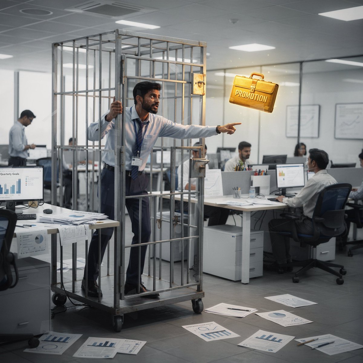 CeptorW's tweet image. "building a cage for yourself, while chasing a promotion"

#corporate life... agree?