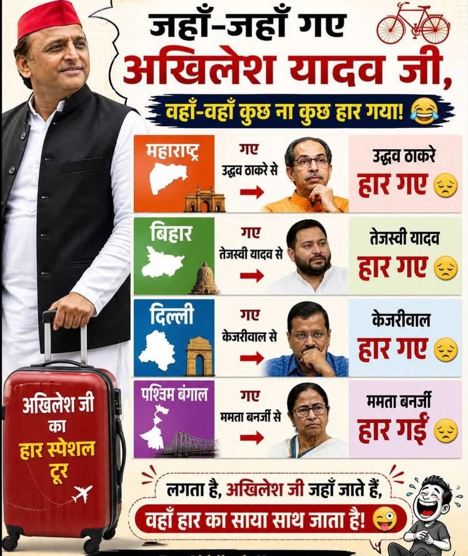 व्यापार और राजनीति में सेटिंग समझ आती है। अखिलेश यादव का हर राज्य में जाना और भाजपा का जीतना महज़ संयोग नहीं, प्रयोग है। सपा सिर्फ भाजपा को ऑक्सीजन देने का काम कर रही है। 2027 में यूपी को इस धोखे से सिर्फ बसपा बचाएगी। 
#बसपा_है_तो_वजूद_है