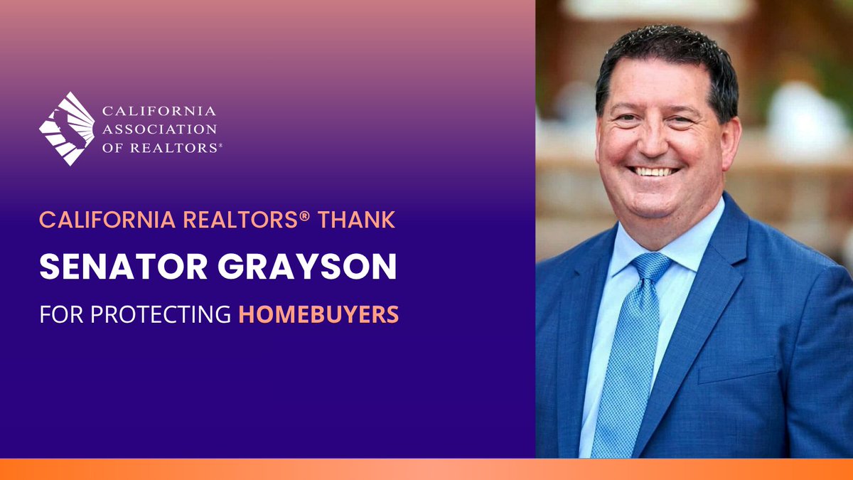 CARgovaffairs's tweet image. Thank you, @TimGraysonCA, for voting yes on #SB1238 and delivering real protections for #homebuyers and #homeowners. By holding HOAs more accountable, this important bill increases transparency and ensures buyers and owners have access to critical repair information during the