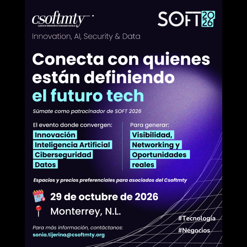 Csoftmty's tweet image. 🚀 ¿Tu marca lista para destacar en #SOFT2026?

Súmate como patrocinador y conecta con usuarios de #tecnología, líderes en IA, ciberseguridad y datos. 🤝

📅 29 de octubre
⛰️ Monterrey, N.L.

Envíanos un mensaje:
✉️ sonia.tijerina@csoftmty.org

#Tecnología #Innovación #Networking