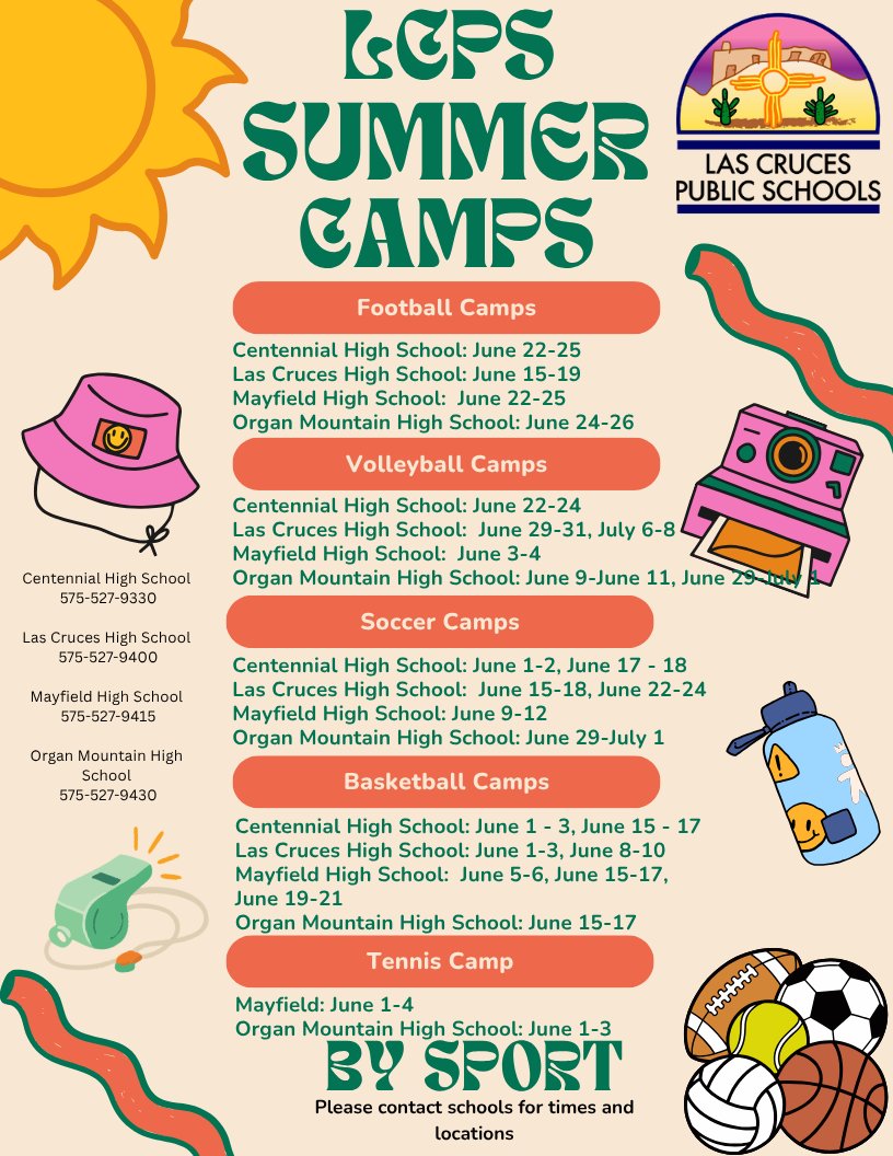 MrsRonga's tweet photo. Let's keep our youth engaged and active this summer!  Check out all of the LCPS Athletic Summer Camps offered. They are listed both by school and by sport, for your convenience. Please call schools for more details. 
@LCPSnet @ignacior38 @wcmiller @_NMAA https://t.co/hFoqv8fsKf