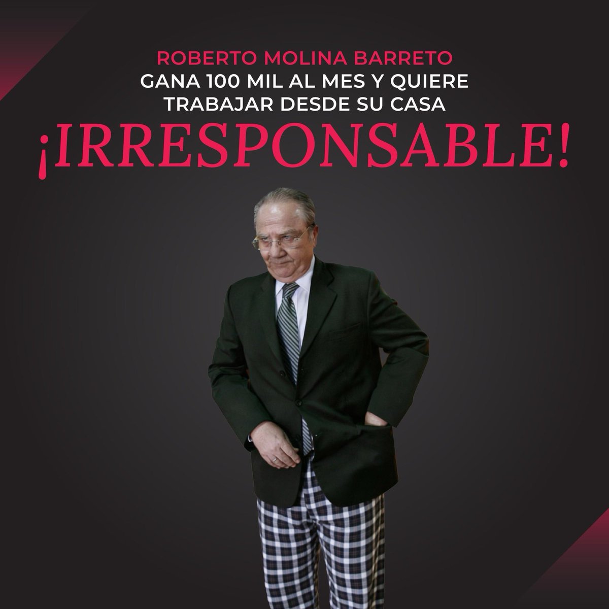Rechazamos la posición acomodada e irresponsable del magistrado Roberto Molina Barreto de querer trabajar desde casa ganando aproximadamente 100 mil quetzales al mes.

Exigimos que los magistrados de la <a href="/CC_Guatemala/">CC Guatemala</a> se presenten a trabajar todos los días y resuelvan los cientos