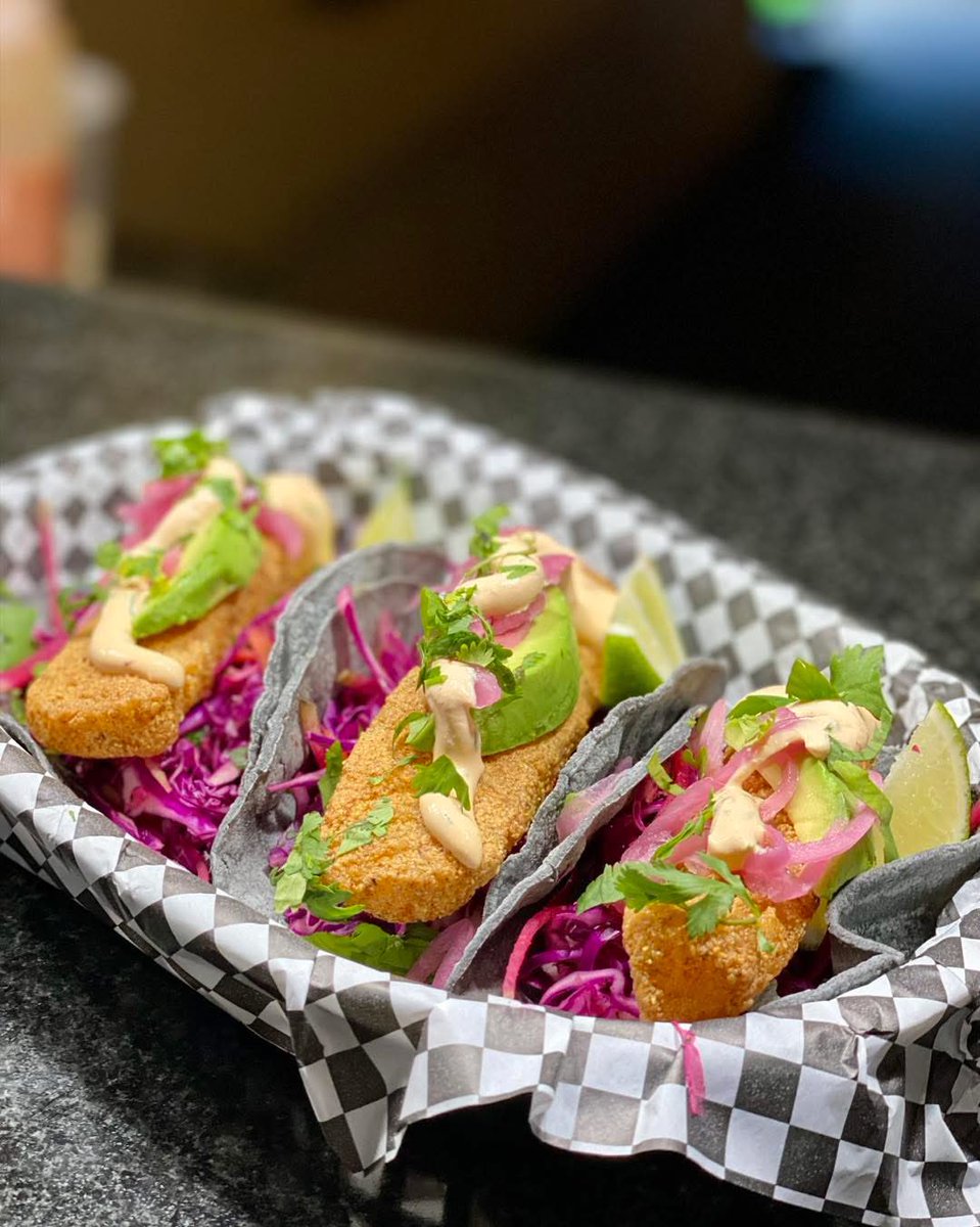 brunsonspub's tweet photo. To celebrate cinco de mayo, we are starting our weekly special a day early, with some crispy fish tacos.   Cornmeal breaded cod, cabbage, radish, pickled onion, avocado, chipotle sour cream, lime, on blue corn tortillas.   Pairs well w/our spicy mezcalrita!

Available thru 5/12 https://t.co/bvGTwRXPx5