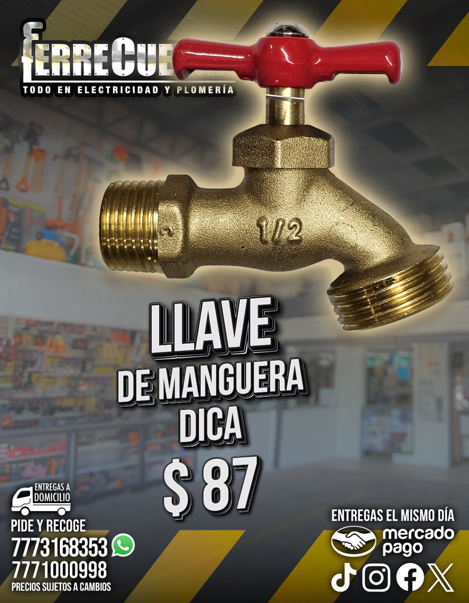 FerreCuerna's tweet photo. Llave de manguera Dica $87
𝗪𝗵𝗮𝘁𝘀𝗔𝗽𝗽: https://t.co/tdDHFBwWJM
7771000998
SuperPrecios #Cuernavaca
Todo en #Plomería📷 #electricidad📷#Herramienta 📷 #Construcción
Entregas el mismo día.
#Mayo  #FelizMartes https://t.co/6h35AD0Lci