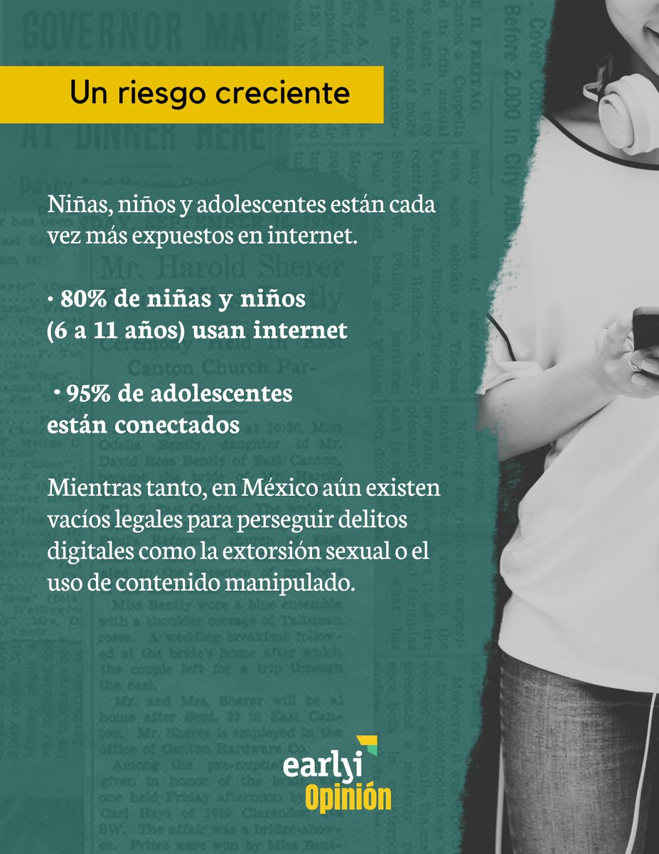 EarlyInstitute's tweet photo. La #violenciadigital se ha convertido en una puerta de entrada para la trata de personas.

El caso de Naomi, una adolescente de 15 años captada y explotada a través de medios digitales, no es aislado. Hoy, las redes sociales, aplicaciones y videojuegos están siendo utilizados para enganchar, manipular y explotar a niñas, niños y adolescentes.

Las cifras son claras: la captación de víctimas por plataformas digitales va en aumento, mientras que los marcos legales aún no alcanzan a responder a esta realidad.

Hablar de este problema es urgente.

Lee la columna completa y compártela para visibilizar una forma de violencia que sigue creciendo.
https://t.co/uYnRhn73Sm

#EarlyOpinion #AlumbraSuVida #PrimeroLaInfancia #opinon #Columna