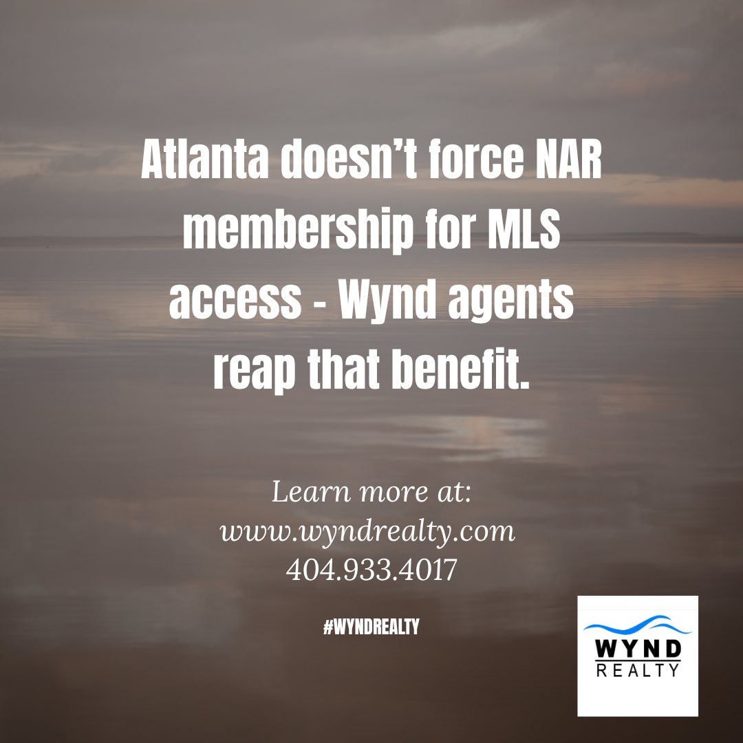 WyndRealty's tweet photo. 🏡 Atlanta = Freedom.

No NAR membership needed to access MLS.

Wynd agents keep more + skip outdated rules.

Join the movement.
🔗 https://t.co/4dJ6Kppi5q | 📞 (404) 933-4017

#WyndRealty #FlatFeeBrokerage #NoNAR https://t.co/aSlDX607Xk