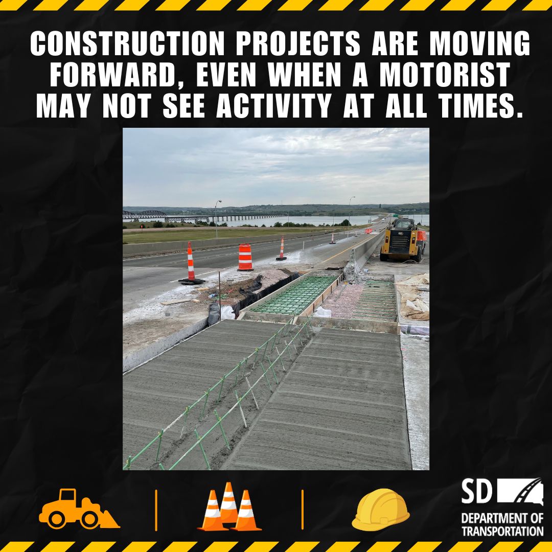 SouthDakotaDOT's tweet photo. (1/5)
When driving through a work zone on a construction project, a driver may notice a stretch without visible activity. This is a normal part of construction sequencing. 

Depending on the length and type of project, several factors are always in play. https://t.co/5RShNnwsxT