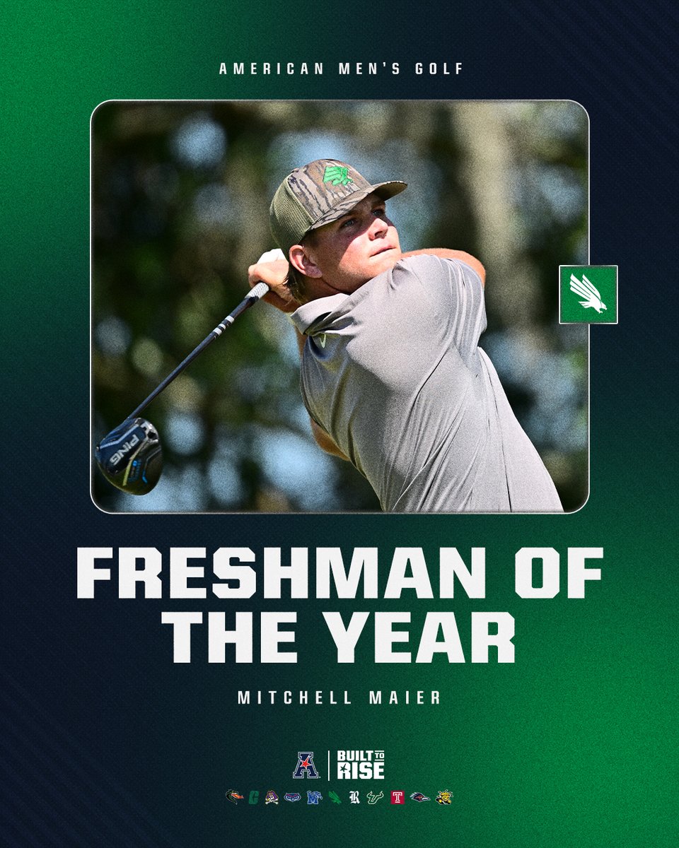 American_Conf's tweet photo. Men's Golf Freshman of the Year⛳️

Mitchell Maier x @MeanGreenGolf  🟢🦅

#BuiltToRise x #AmericanGolf https://t.co/jpX2F4oupK