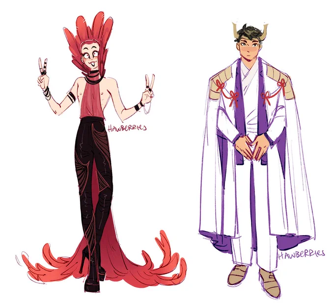 [HQ!!] when i posted the fancy event ushiten last week there were multiple people trying to get them in the met gala. since it is the season and all, I decided to doodle red carpet looks for a few characters!! :3 (feel free to ask about the concepts or request other characters!)