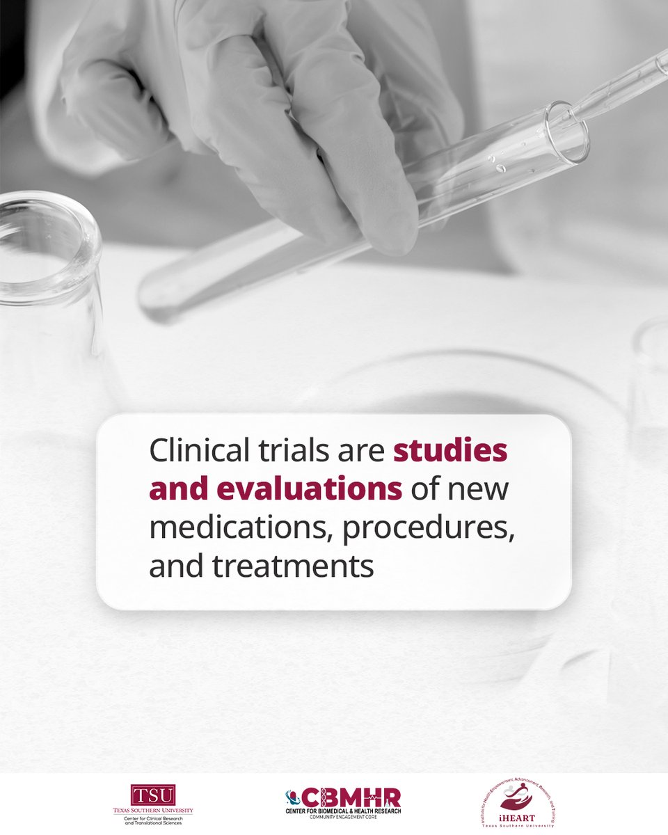 CECTxSouthernU's tweet photo. Clinical trials can be a way to learn more and make informed choices with your care team. Save this post and share it with someone who has questions about treatment options.

#CBMHR #ClinicalTrials #MedicalResearch #HealthEducation #PublicHealth #TexasSouthernUniversity https://t.co/ckJlXjc1Po