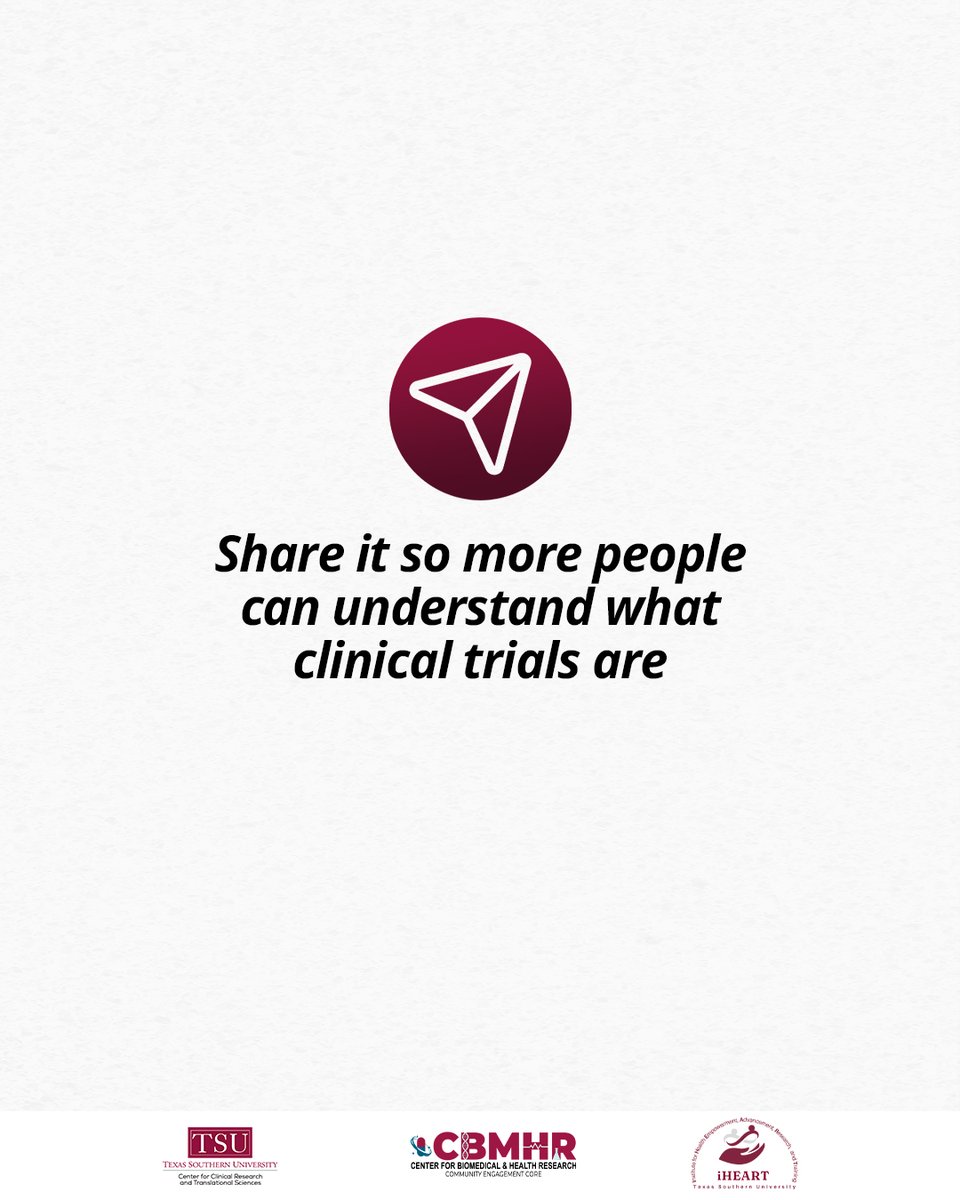 CECTxSouthernU's tweet photo. Clinical trials can be a way to learn more and make informed choices with your care team. Save this post and share it with someone who has questions about treatment options.

#CBMHR #ClinicalTrials #MedicalResearch #HealthEducation #PublicHealth #TexasSouthernUniversity https://t.co/ckJlXjc1Po