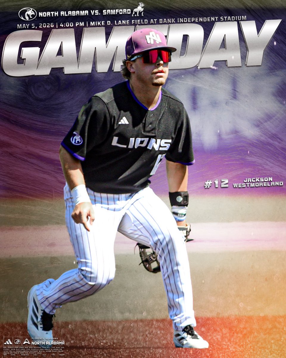 UNABaseball's tweet photo. 1️⃣ more midweek at the Mike

🆚 Samford
⌚️ 4:00 pm
📍 Florence, Ala.
🏟️ Mike D. Lane Field at Bank Independent Stadium
🎉 Margs at the Mike
🎥 https://t.co/IAzDWQrr4Z
📊 https://t.co/OAyZ7AJ2nn
🎟️ https://t.co/4h3w4Ir0Hu

#RoarLions🦁 https://t.co/xMZgxAZ19u