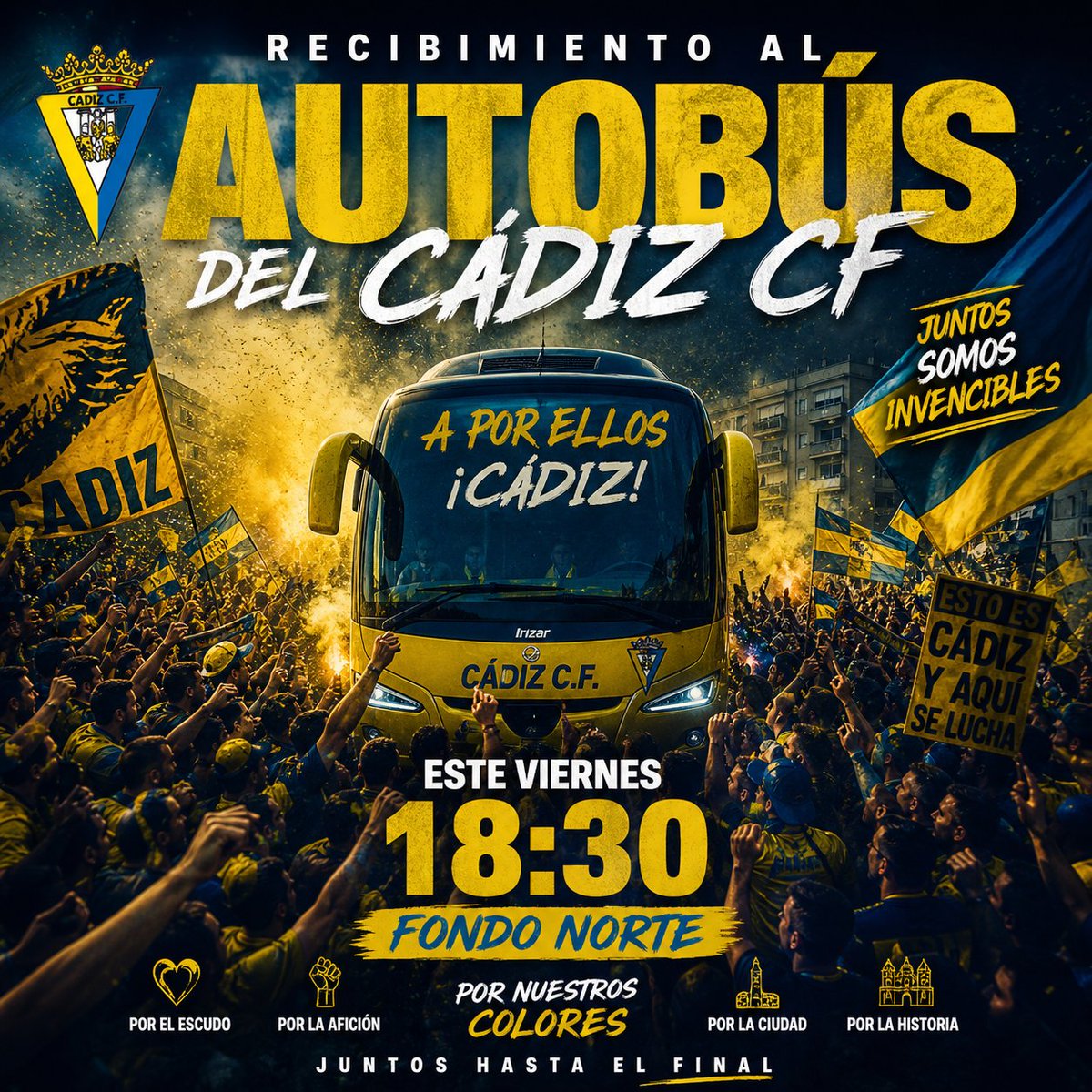 Gades1982x's tweet photo. 🟡 RECIBIMIENTO 18:30  FONDO NORTE 🔵 
@Cadiz_CF @BA1982Oficial @plataforma1910 @AlmaCadista @KOMATILIKOS @derrotFNorte @NoticiasCadist1 @BarracaAbuelita @ElTerritorioDig @VozCadista https://t.co/WOxU4KEdwI