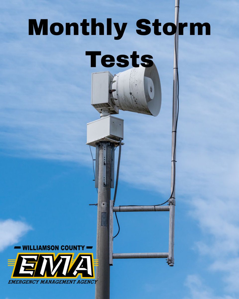 WilliamsonCoun3's tweet photo. The Williamson County Emergency Management Agency along with our municipalities have decided NOT to test our outdoor alarm system today due to the weather. 

We will be testing our other weather notification  systems today. https://t.co/xTtIjOkJrO