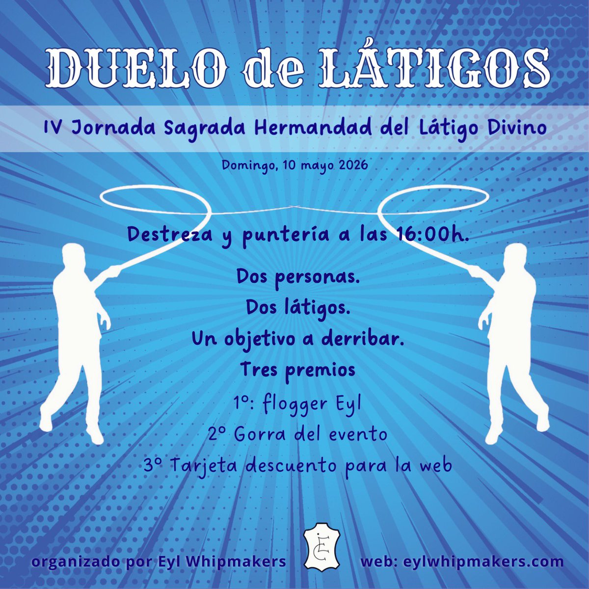 HermandadLatigo's tweet photo. IV Jornada Sagrada –  la Sagrada Hermandad de Látigo Divino
Domingo 10 de mayo
Zona Jardín Túria
13:00h Yincana
Pruebas de destreza y rapidez.
Duelo de látigos
Dos personas, un objetivo a derribar
Participa. Actividad abierta al público fortalece las relaciones crean vínculo. https://t.co/4Hnn7xCm8B