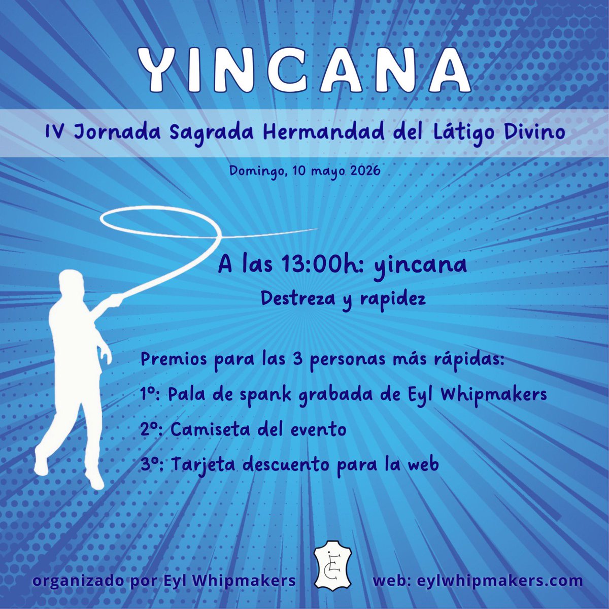 HermandadLatigo's tweet photo. IV Jornada Sagrada –  la Sagrada Hermandad de Látigo Divino
Domingo 10 de mayo
Zona Jardín Túria
13:00h Yincana
Pruebas de destreza y rapidez.
Duelo de látigos
Dos personas, un objetivo a derribar
Participa. Actividad abierta al público fortalece las relaciones crean vínculo. https://t.co/4Hnn7xCm8B
