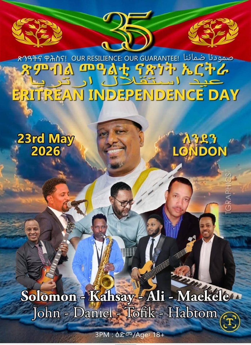 SHaile63081's tweet image. #Eritrea in #UK 🇪🇷🇬🇧 Eritrea’s 35th #Independence #Anniversary on, 2026!
You're also invited to a fun-filled  perfect for all ages!
Get together to celebrate the rich heritage and embrace a bright future together! Mark the days.