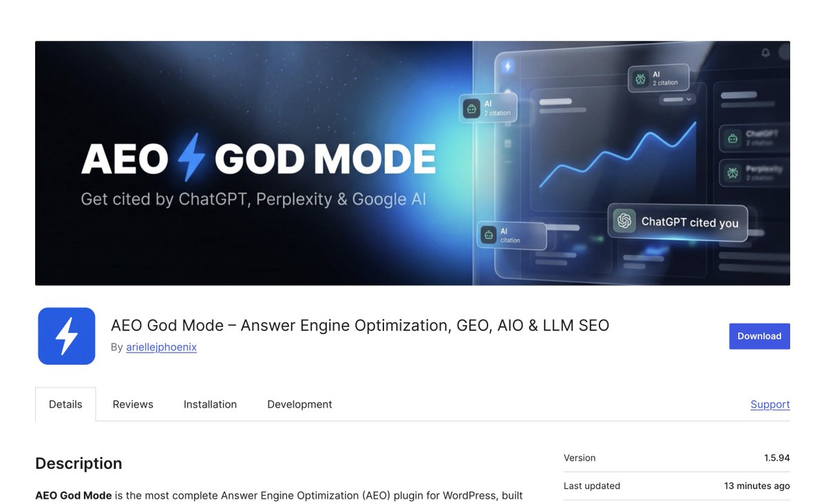 AEOGodMode's tweet photo. Download the FREE AEO God Mode Wordpress plugin now and improve you rAI Search visibility : https://t.co/tKOhDrBiEb https://t.co/PKNYySWmHk