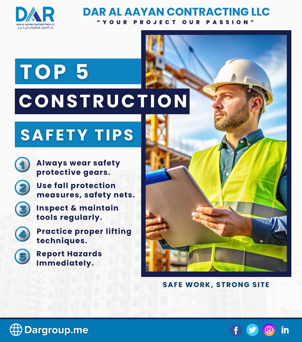 dargroupme's tweet image. Safety is more than a rule — it’s our duty!
Wear your PPE, stay focused, and follow all site procedures.
Build smarter. Build safer. 

#ConstructionSafetyTips #SafetyFirst #SiteSafety #WorkSafe #PPE #HardHatZone #StayAlert #ZeroAccidents #ConstructionLife #BuildSafe #Safety