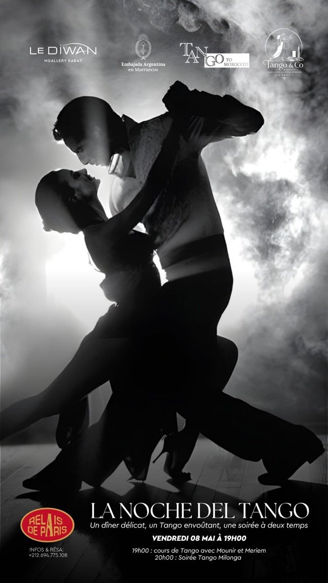 ArgMarruecos's tweet photo. La Embajada de la República Argentina en Marruecos invita
a La Noche del Tango.
El evento propone una velada que combina cena, espectáculo y baile de tango, con clase introductoria y milonga.
📅 Fecha: 8 de mayo de 2026
🕖 Hora: 19:00
📍 Lugar: Le Diwan – MGallery Rabat https://t.co/GI9PXYyYI4