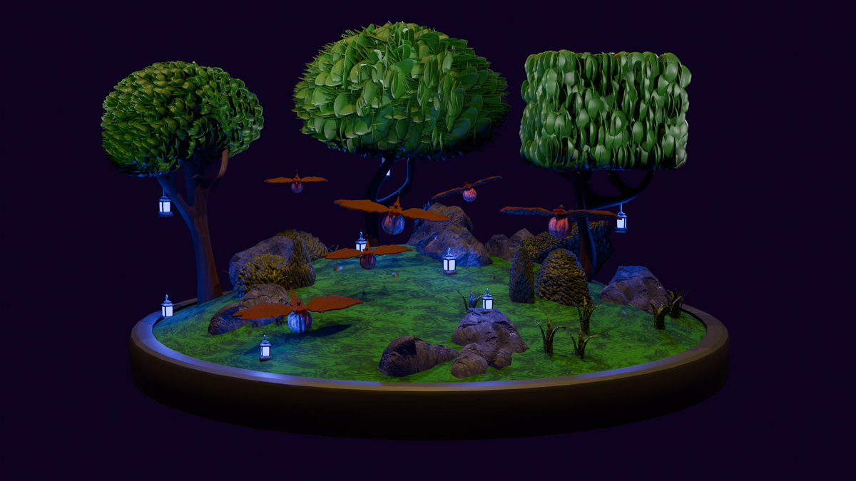SyrbuArt's tweet image. Made this stylized scene around my “angry tangerine” 🍊

Trees done with geometry nodes, tried to push a soft cinematic lighting + floating elements 👀
Open for commissions &amp;amp; freelance — feel free to DM ✉️

 #b3d ​​#blender #3dart #gamedev #indiedev #cgi #3dmodeling #digitalart