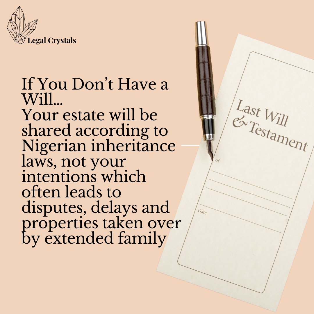 LegalCrystals's tweet image. YOUR WILL. YOUR VOICE. YOUR LEGACY. 
You worked hard for everything you have, don't let the law decide who gets it. You decide.
NO WILL = NO SAY
#Willdrafting #generationalwealth #Nigerianlaw #LawyerinNigeria #Legaldrafting #Documentservices #Abujalawyer #Estateplanning