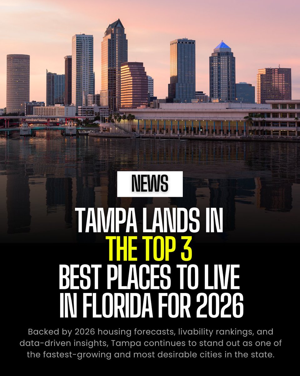 TeamChais's tweet photo. 📊 Tampa Ranked 3rd in Florida for 2026

Tampa continues to stand out as one of the most desirable places to live in the state, earning the #3 spot based on a combination of 2026 housing forecasts, livability rankings, and quality-of-life data.

🌐 https://t.co/EyJH1BOR10 https://t.co/XfIr3WGllw