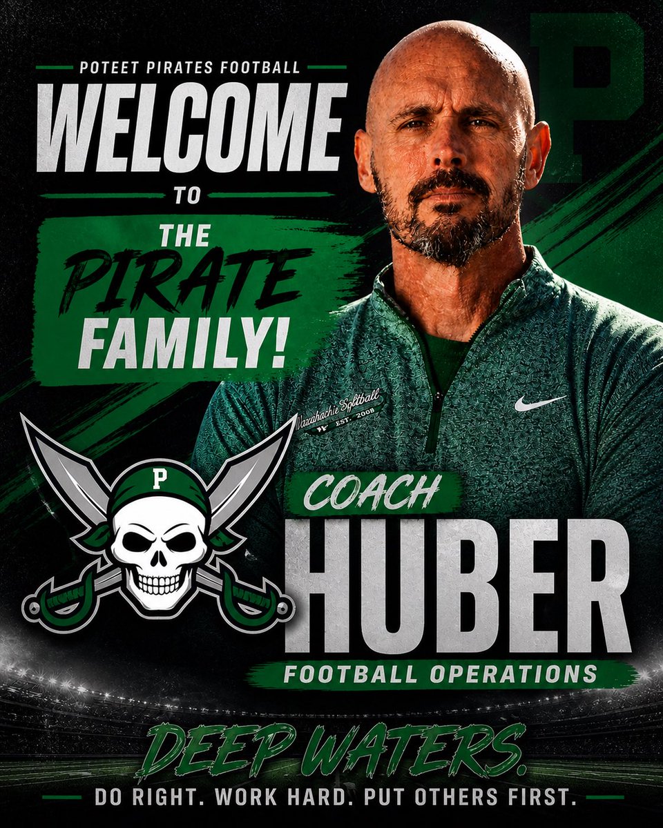 PoteetFB's tweet photo. Welcome to Pirate Nation, Coach Huber! 🏴‍☠️
We’re grateful to have you on staff and excited for the leadership, energy, and experience you bring to the program. 

#DeepWaters #PiratePride https://t.co/J5HCrXJPXh