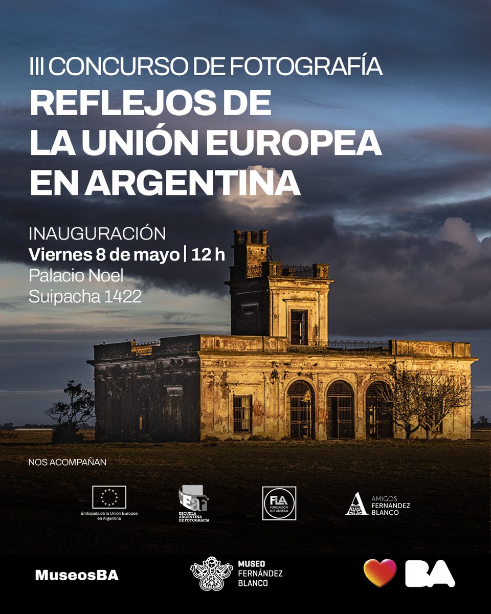 museofernandezb's tweet image. El viernes 8 de mayo a las 12 h se inaugurará la exposición de las imágenes ganadoras seleccionadas del III Concurso de Fotografía Reflejos de la @UEenARG en Argentina
Palacio Noel (Suipacha 1422) Barrio Retiro
Museo de Arte Hispanoamericano Isaac Fernández Blanco
Entrada #Gratis