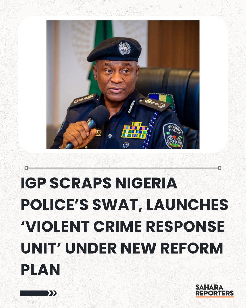 ChinasaNworu's tweet photo. Just in!
IGP Scraps Nigeria Police’s SWAT, Launches ‘Violent Crime Response Unit’ Under New Reform Plan

Me - Following the use of SWAT in perpetrating terrible offenses against innocent civilians, they've chosen to eliminate the name and will simply assign a new title to these corrupt police officers so they can persist in their criminal and lethal actions.

The election is approaching, so there is a necessity to reorganize and reallocate their ballot box carriers.
@real_IpobDOS 
@radiobiafralive 
@PoliceNG @NGRSenate @AnambraNewMedia @hrw