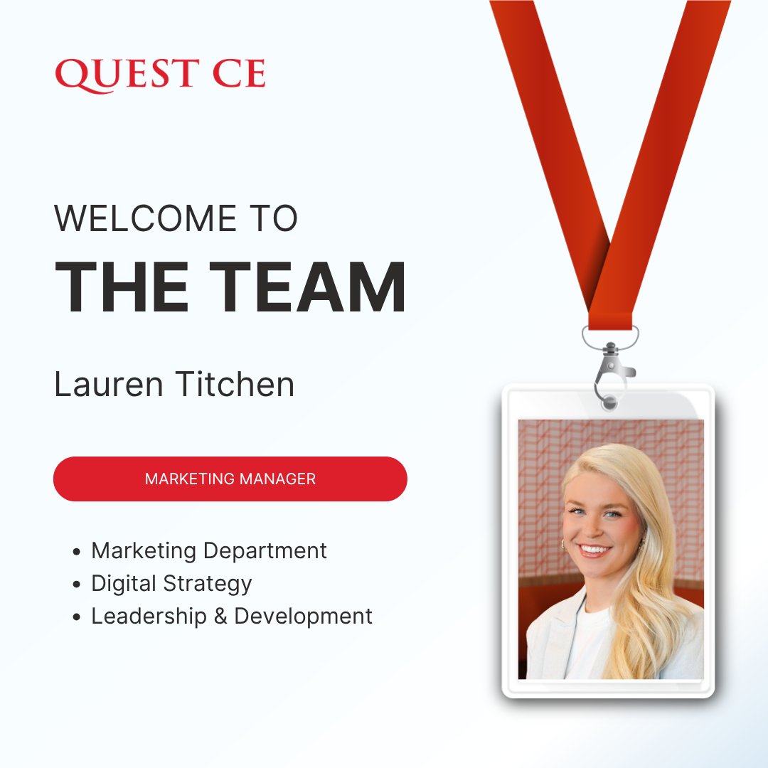 QuestCE's tweet photo. 🎉 We’re excited to welcome Lauren to Quest CE as our new Marketing Manager! She brings a strong background in digital marketing &amp; performance-driven growth. Her experience will play a key role as we continue to expand our marketing efforts. Please give Lauren a warm welcome! https://t.co/gbrMuyJiLR