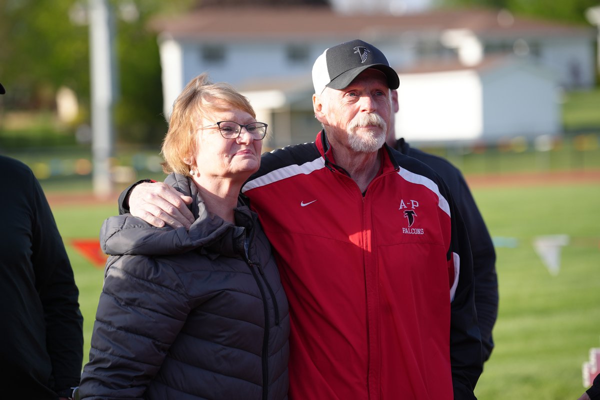 APFalcons's tweet photo. Great night at A-P! 

We recognized the 2001 State Champs, and it was incredible to see former athletes from across the years come back to celebrate Coach Kerns and all he’s meant to our program—an amazing legacy built over time.

Proud to honor him with the Al Kerns Relays! https://t.co/mVGxc1Gv1Q