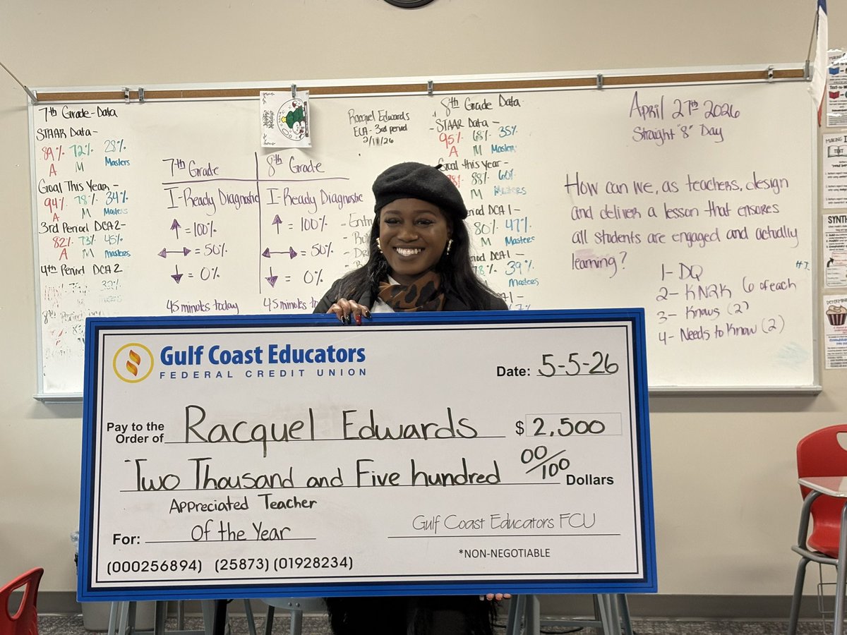 NMSSTALLIONS's tweet photo. 🧲❤️🐴Congratulations to Ms. Edwards on winning the 2026 Gulf Coast Educators Teacher of the Year Award!! We are so proud of you! 🎉🎉#StallionNation @ELA_Edwards_ https://t.co/OpIQ1opBzt
