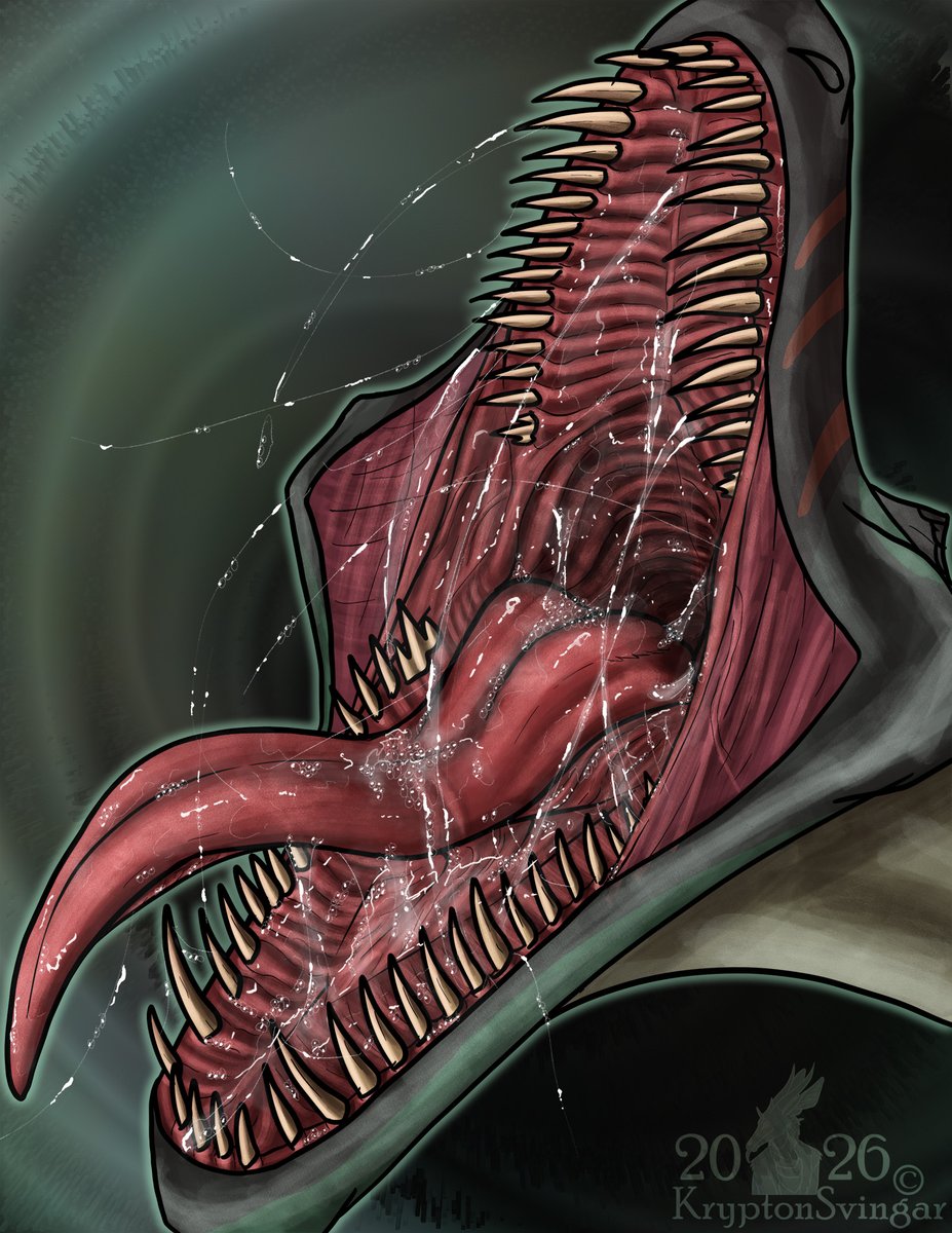 chompderg's tweet photo. #Mawshot of the dino in the Tomb Raider: Legacy of Atlantis trailer during the chase scene. Loved how chompy and drooly he was in the trailer and how w i d e the maw opens in parts of it, so I just went for it RAWR #digitalart https://t.co/wOAhSmAt7j