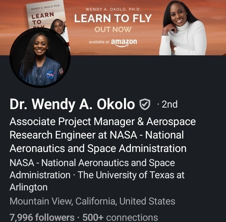 "Aerospace Research Engineer." 

A Nigerian-American. The first Black woman to earn a Ph.D. in aerospace engineering from the University of Texas at Arlington.

Awards: She is the first woman to win the 2019 NASA Ames Early Career Researcher Award and received the 2021 NASA