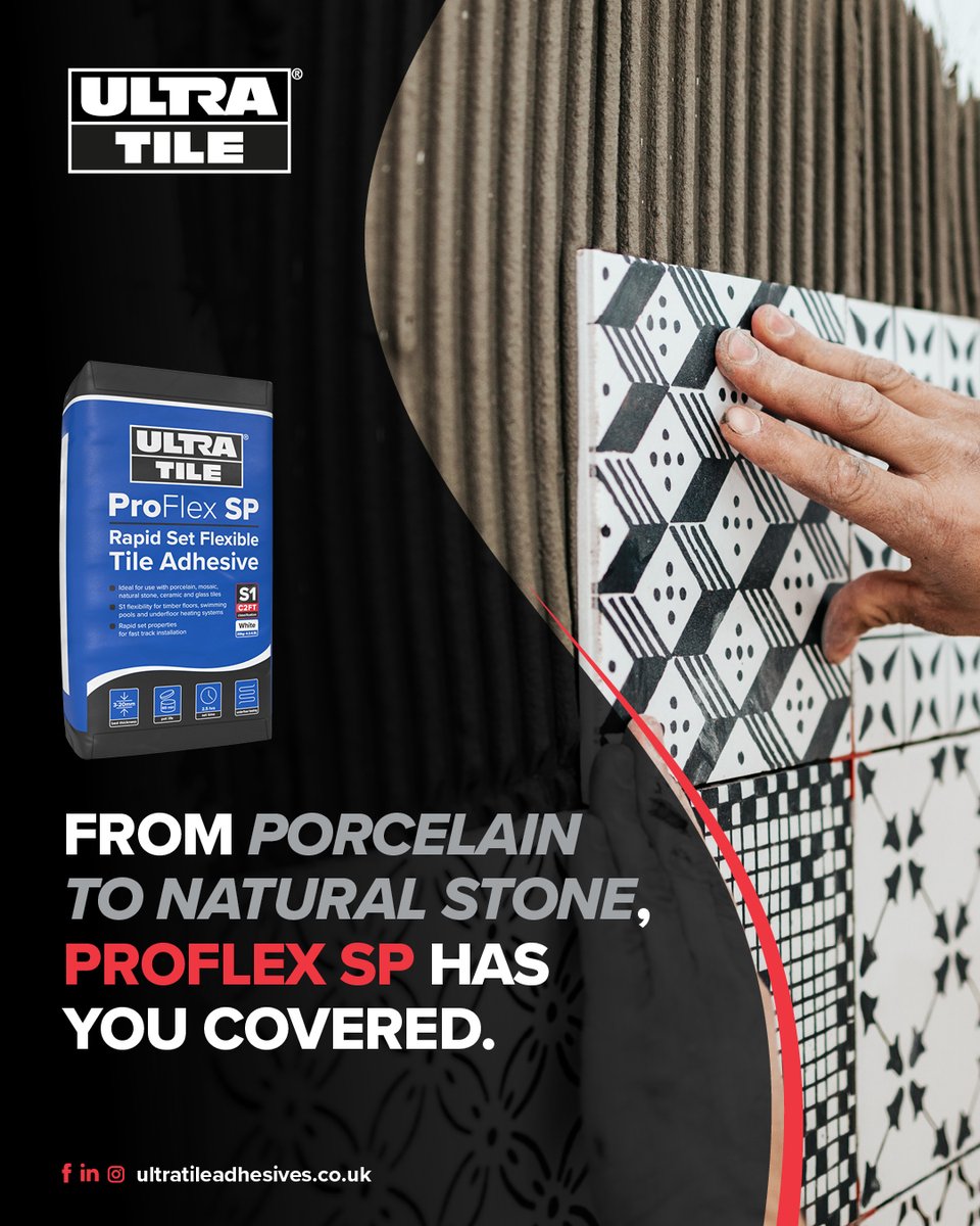 UltraTile_UK's tweet photo. From porcelain to natural stone, ProFlex SP has you covered.
Formulated for use across a wide range of tile types including mosaic and glass, giving you versatility across every project.
π https://t.co/2gBvquxOW8
#Tiling #PorcelainTiles #TradeEssentials https://t.co/dvPrhW2reu