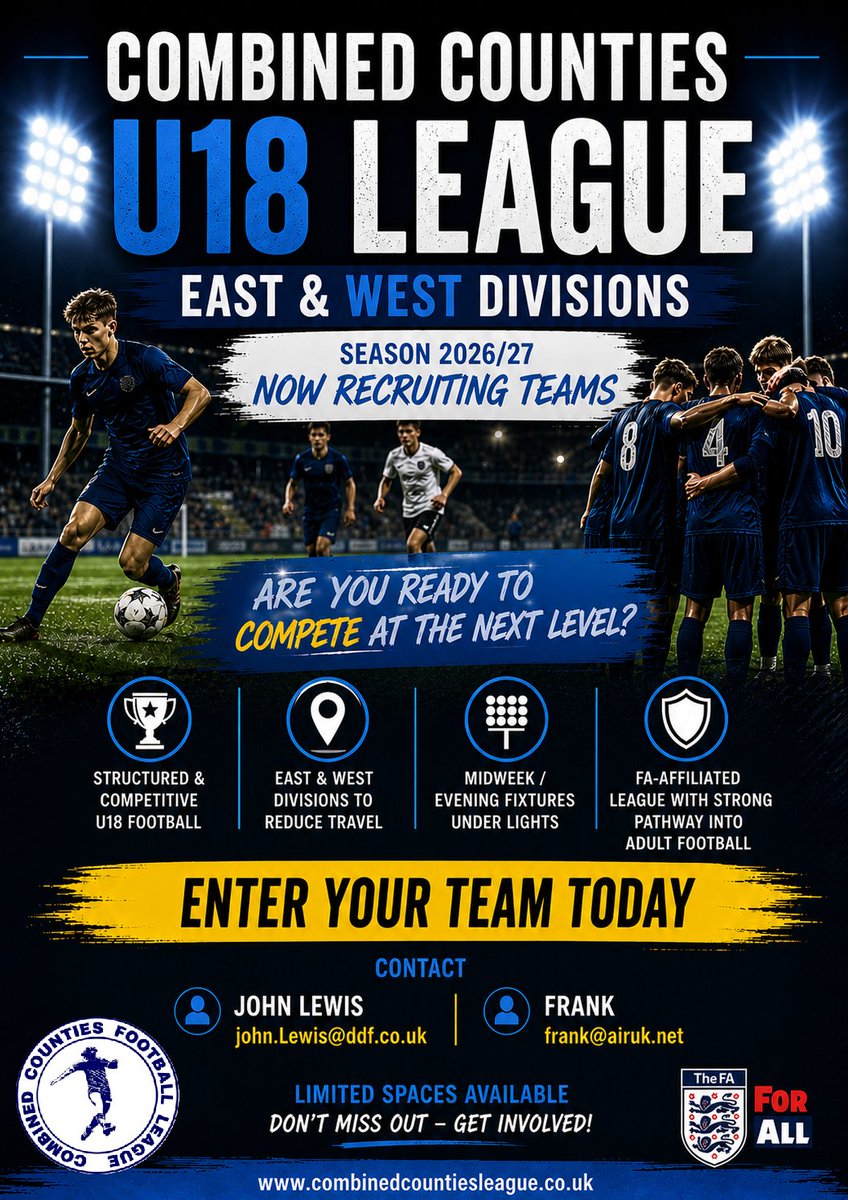 CCFL_U18's tweet photo. Limited spaces available for the CCFL U18 leagues next season!

@ComCoFL @CherryRedGroup @CCFL_U18 @CCFLU23DEV #CCL https://t.co/BykEiPU27z