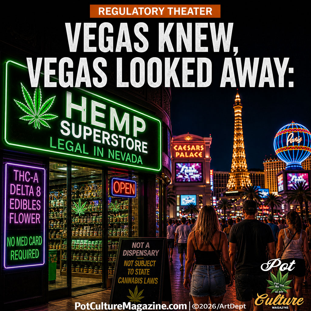 PotCultureMag's tweet image. Vegas Knew, Vegas Looked Away. Las Vegas sold tourists the illusion of legal cannabis while fake dispensary-style hemp shops worked the Strip. 

wp.me/pflf86-3QZ 

#PotCultureMagazine #420Community #CannabisCulture #Cannabis #Vegas #Hemp #PolicyFailure #CannabisNews #Weed