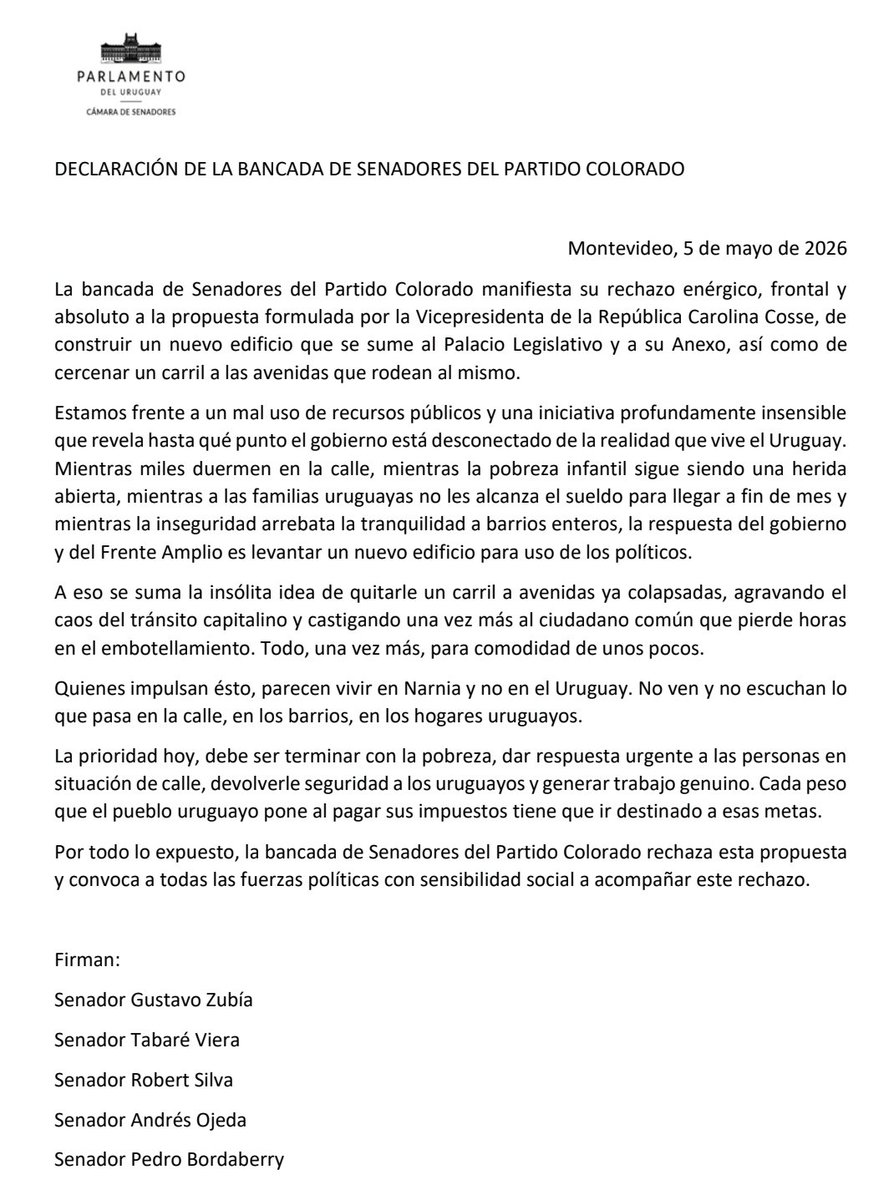 Ante la propuesta de construir un nuevo edificio para el <a href="/Parlamento_UY/">Parlamento del Uruguay</a> nuestra posición 👇