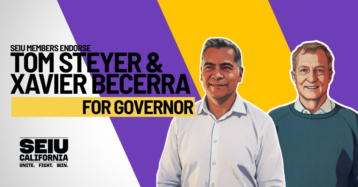 seiucalifornia's tweet photo. The 750,000 members of SEIU California have endorsed @XavierBecerra & @TomSteyer for Governor. We need leaders with the guts to take on wealthy corporations and close tax loopholes. It’s time to UnRig California and put workers first! #UnRigCA
https://t.co/mWOUoC2Pkt https://t.co/JTvAK6qAVJ