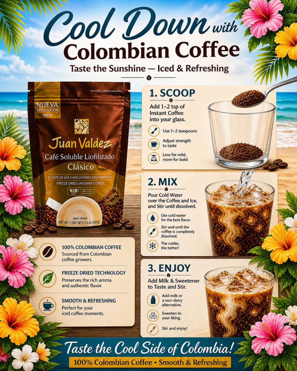 colombian_us's tweet image. Cool down with Colombian Coffee ☀️❄️
3 simple steps. Endless refreshment.
Taste the smooth, iced side of Colombia 🇨🇴

#ColombianCoffee #IcedCoffee #SummerVibes