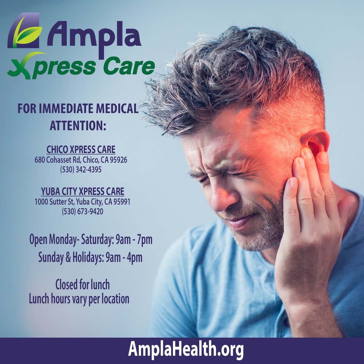 Ampla Xpress Care is open on weekends. No Appointment is Needed, and Walk-Ins are Welcome. To find the nearest location visit us at: amplahealth.org/ampla-xpress-c… Follow, Like &amp; Share our page #AmplaHealth