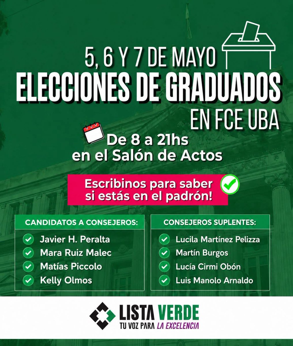 Julietapi09's tweet photo. Acompañé a mi madre a votar en graduados económicas UBA. Soy orgullosamente segunda generación de universitarios. Viva la gratuidad peronista ✌️ https://t.co/CWxRp5e4hr
