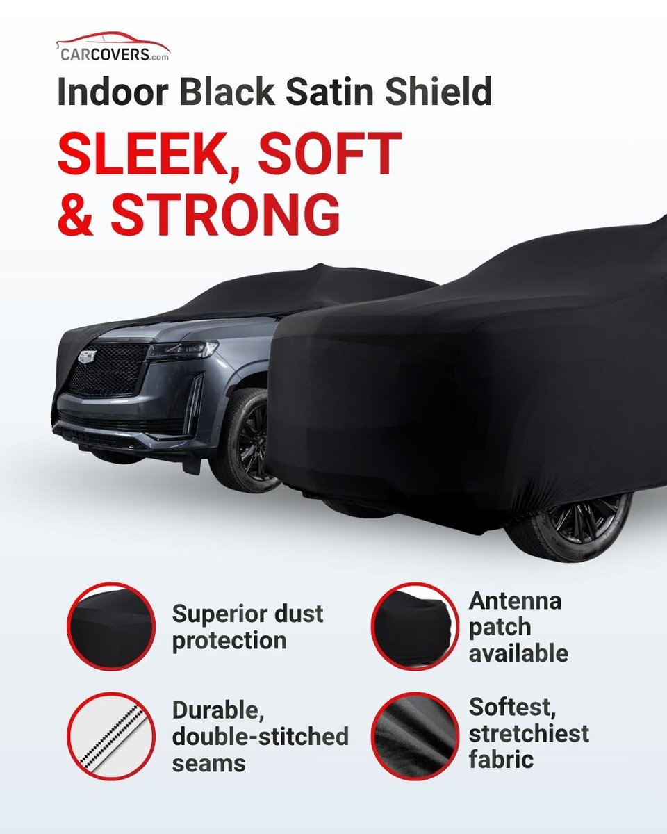 CarCoverscom's tweet photo. Storing your ride indoors can still leave room for dust, dirt, or everyday debris to do its thing: settling on your finish and damaging it over time.

Our Indoor Black Satin Shield is made for garage-stored vehicles, with a satin-like softness and a close fit that helps keep your paint free from dust, debris, fingerprints and more. ✅

Less buildup on the surface means less cleanup later, and more time enjoying the drive.

Shop now at https://t.co/eXYtr42ZLn. Select your vehicle, enter your Year / Make / Model / Trim, and you’re all set!