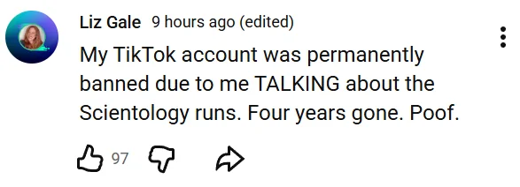 OneMargaretx's tweet photo. @theliamnissan #fsciento 
Scientology, censorships' BEST FRIEND meets TikTok. https://t.co/CfGrF9sO1j