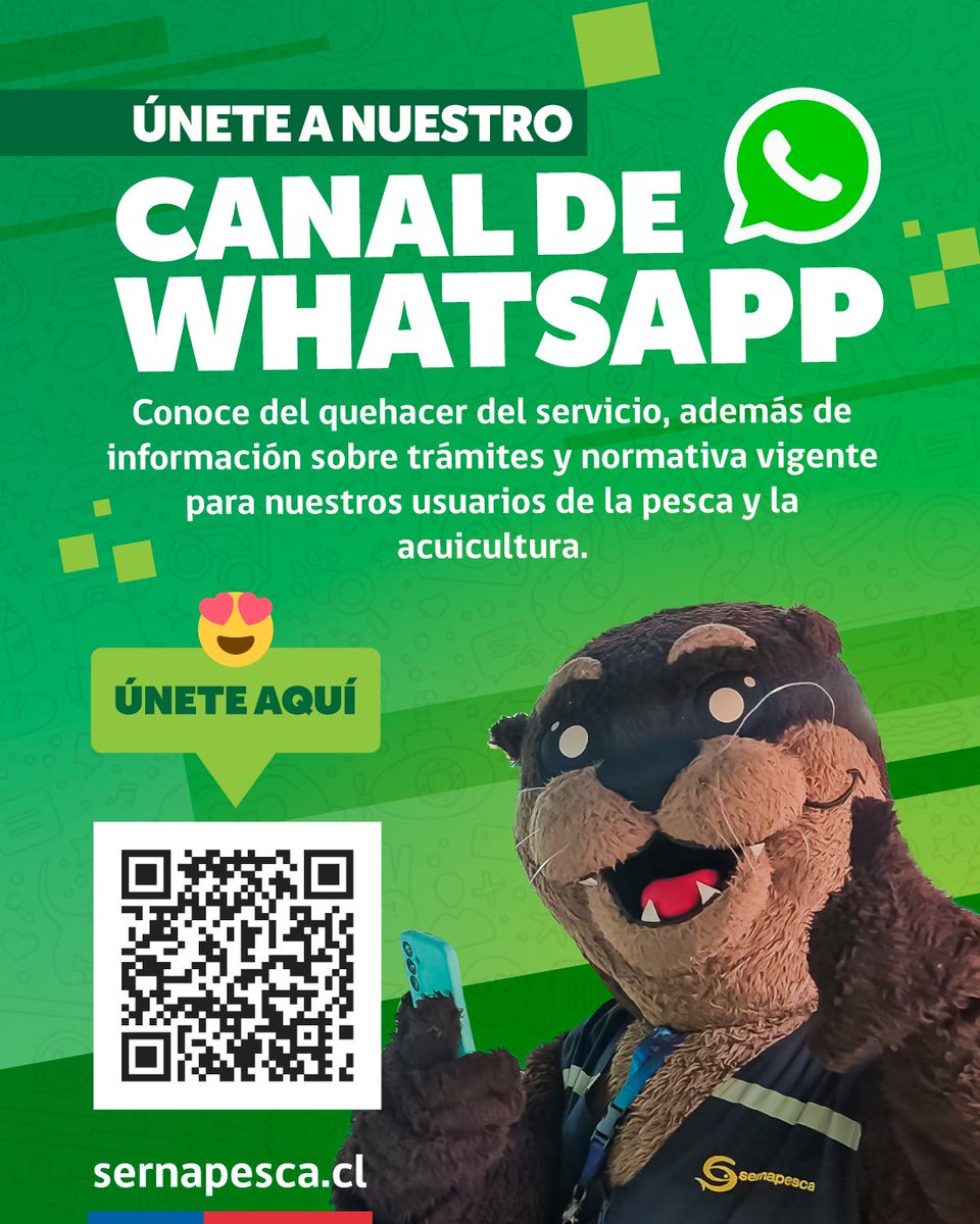 sernapesca's tweet photo. 📲 Iniciamos el #MesdelMarSNP con una gran noticia: tenemos un nuevo canal de Whatsapp. 
En él compartiremos información para nuestros usuarios sectoriales de la pesca y la acuicultura tales como tramitaciones y normativas clave además de noticias

Únete: https://t.co/s3GdqTk4lD https://t.co/wnu9iHNcio