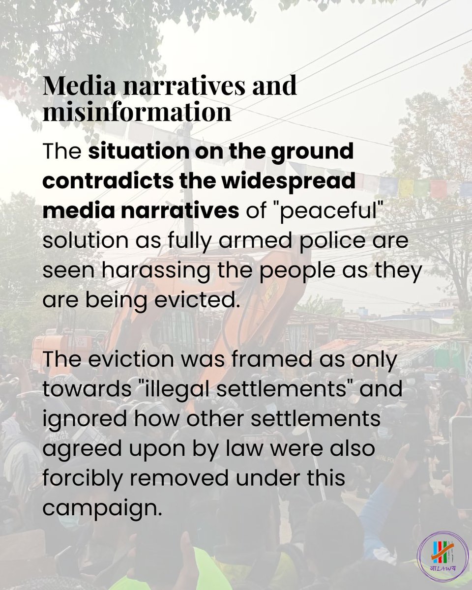 aalawya_nepal's tweet photo. We condemn heavy deployment of military, &amp; disproportionate use of Armed force, surveillance into residents before &amp; during eviction in demolition areas &amp; in holding centers to silence dissent &amp; demoralize community resistance to make process "peaceful" amounts to state violence. https://t.co/ASeWeUAqJb